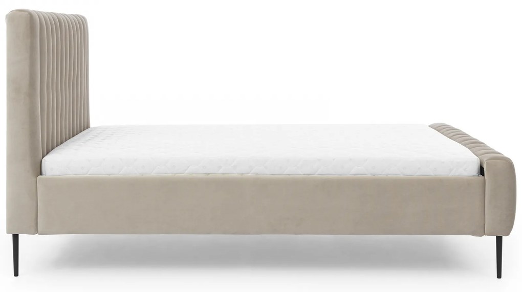 Pat tapițat Nicole 160x200 - velur bej Velluto 2 / picioare negre