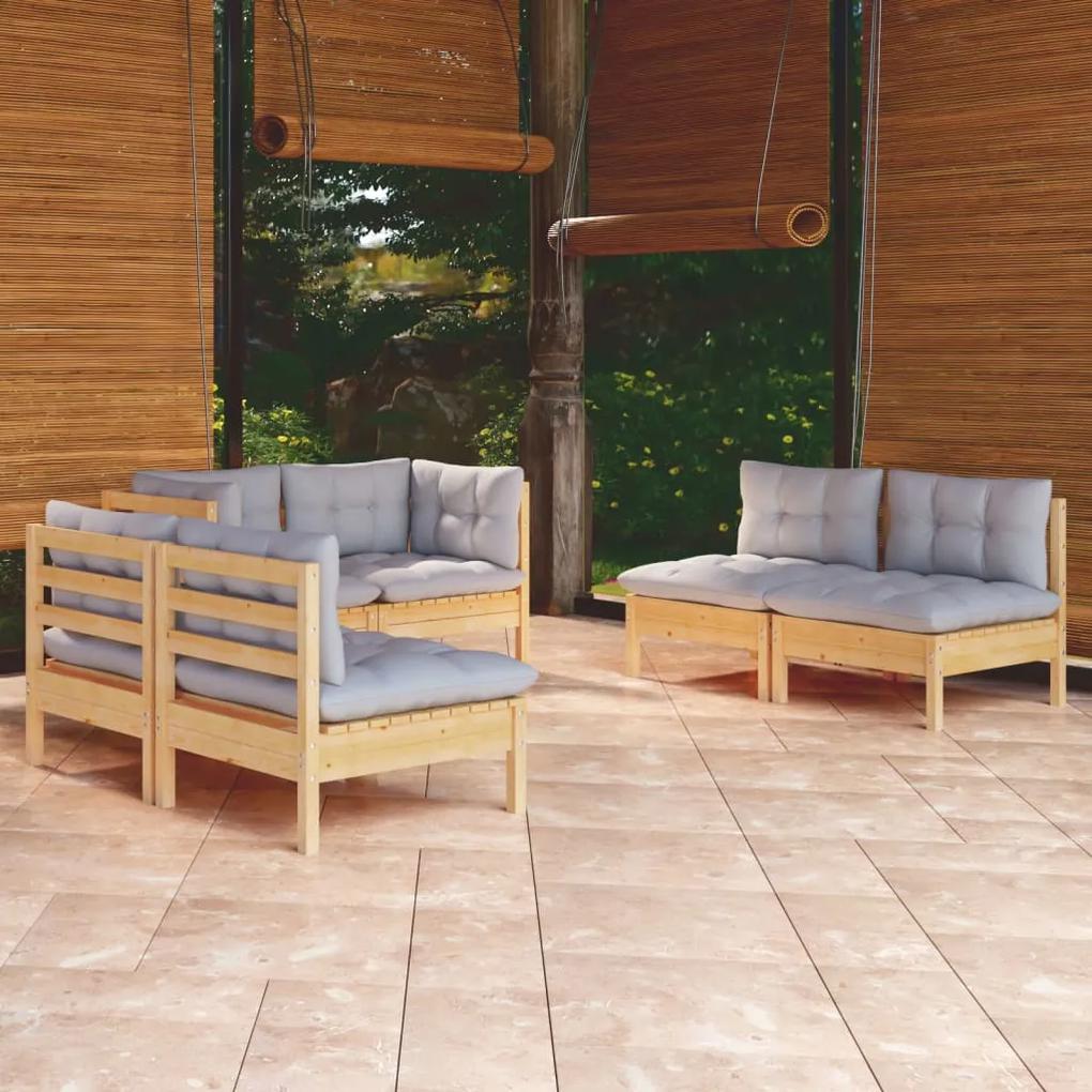 3096207 vidaXL Set mobilier grădină cu perne gri, 6 piese, lemn de pin