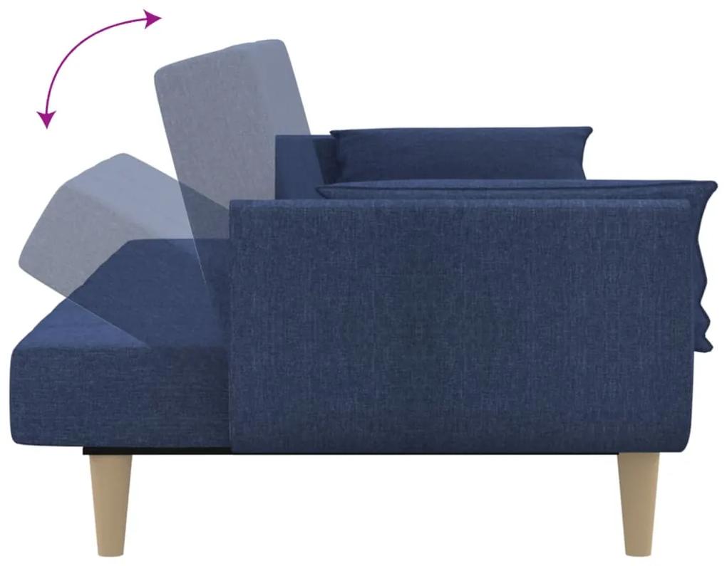 Canapea extensibila 2 locuri,taburet2 perne,textil,albastru Albastru, Cu scaunel pentru picioare
