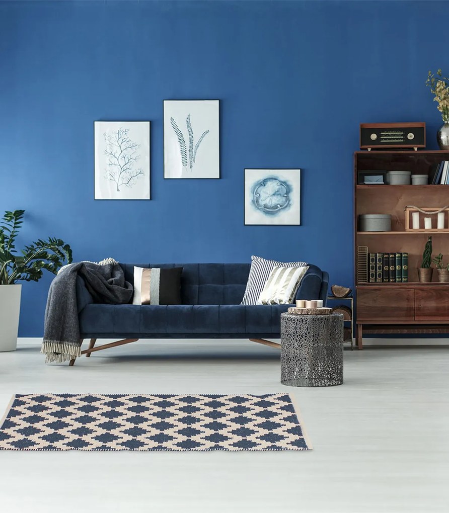 Covor pentru living/dormitor model romburi stilizate bumbac tesut 70 x 140 cm bej/antracit