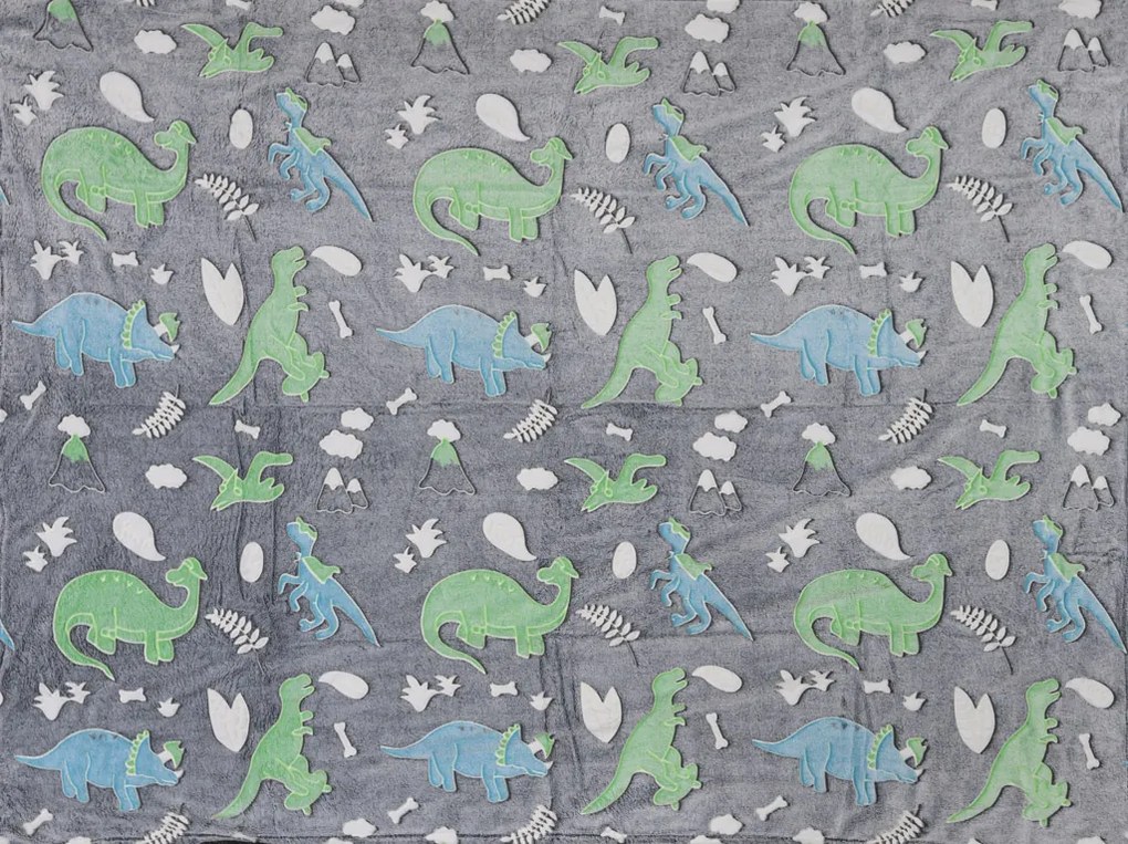 Patura fosforescenta microflanel DINO 150x200 cm gri