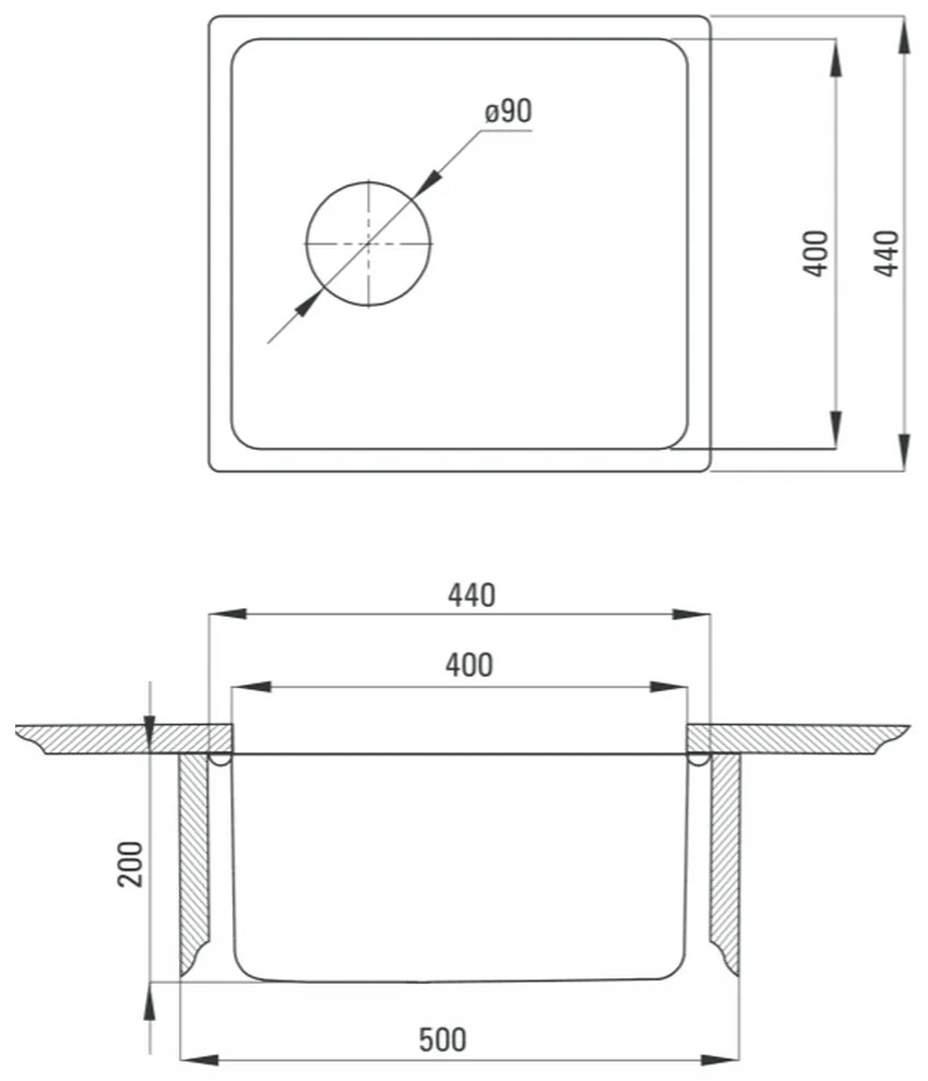 Chiuveta bucatarie inox cu montare sub blat 44x44 cm Deante Egeria 440x440 mm