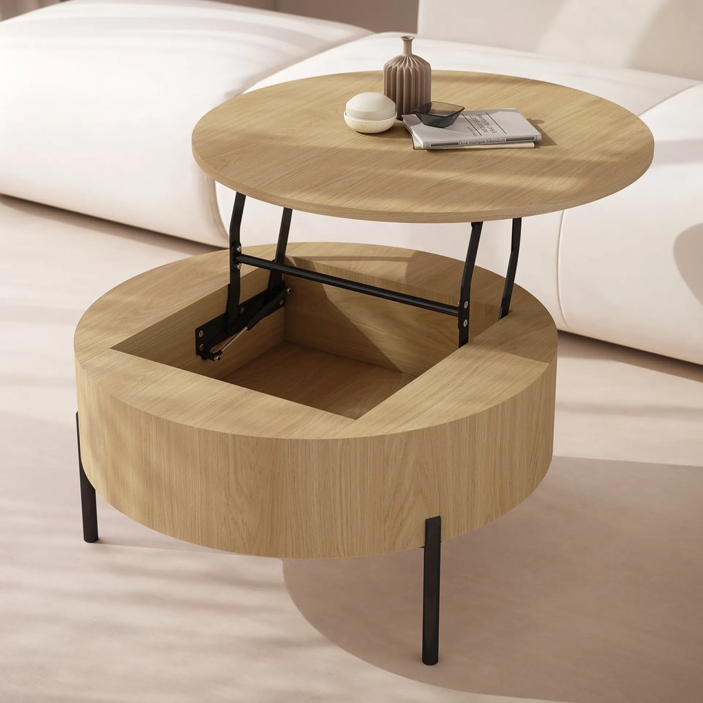 Mazzoni FRIDA Stejar Oasis – MĂSUȚĂ DE CAFEA MODERNĂ CU BLAT RABATABIL ȘI SPAȚIU DE DEPOZITARE