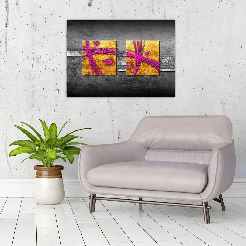 Tablou - Pătratr colorate pe fond negru (70x50 cm)