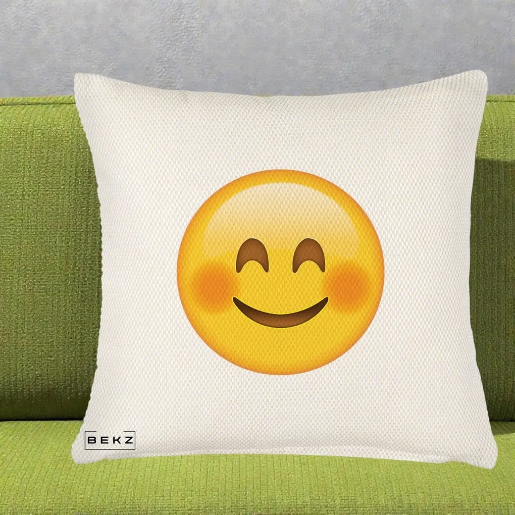 Perna Decorativa Emoji Fericit Roscat, 40x40 cm, Crem Reliefat, Husa Detasabila, Perna Inclusa, BEKZ®