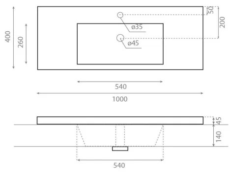 Bathco 0515 - Lavoar încastrat COLLOTO 100 x 40 cm, din rășină, alb