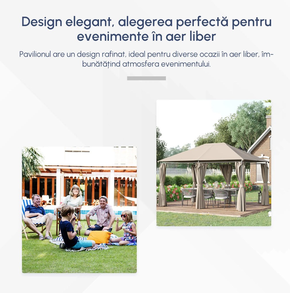 Outsunny Foisor de Gradina cu Prelata in Poliester 6 Pereti Detasabili 12 Paleti Schelet in Metal Bej 400 x 300 x 264 cm | Aosom Romania