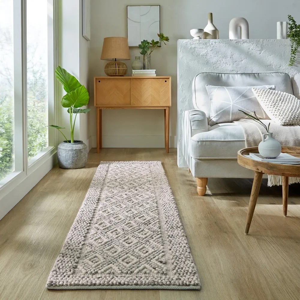 Covor tip traversă gri țesut manual din amestesc de lână 60x230 cm Minerals Diamond – Flair Rugs