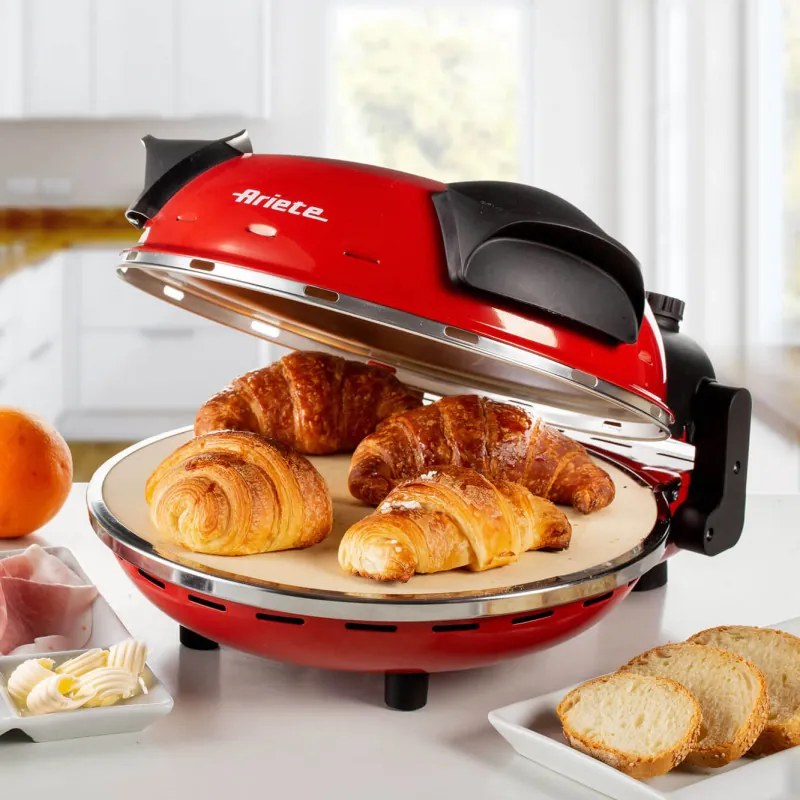 Cuptor electric pentru pizza Ariete "Pizza in 4 minute" 0909/10, 1200W, 32 cm, Pana la 400°C, 5 trepte, Placa de piatra, Acoperire antiaderenta, Rosu
