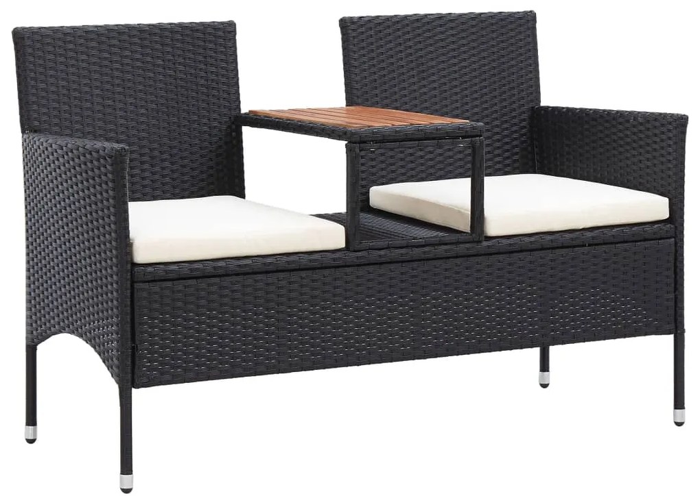 vidaXL Bancă de grădină cu măsuță, 2 locuri, negru, 143 cm, poliratan