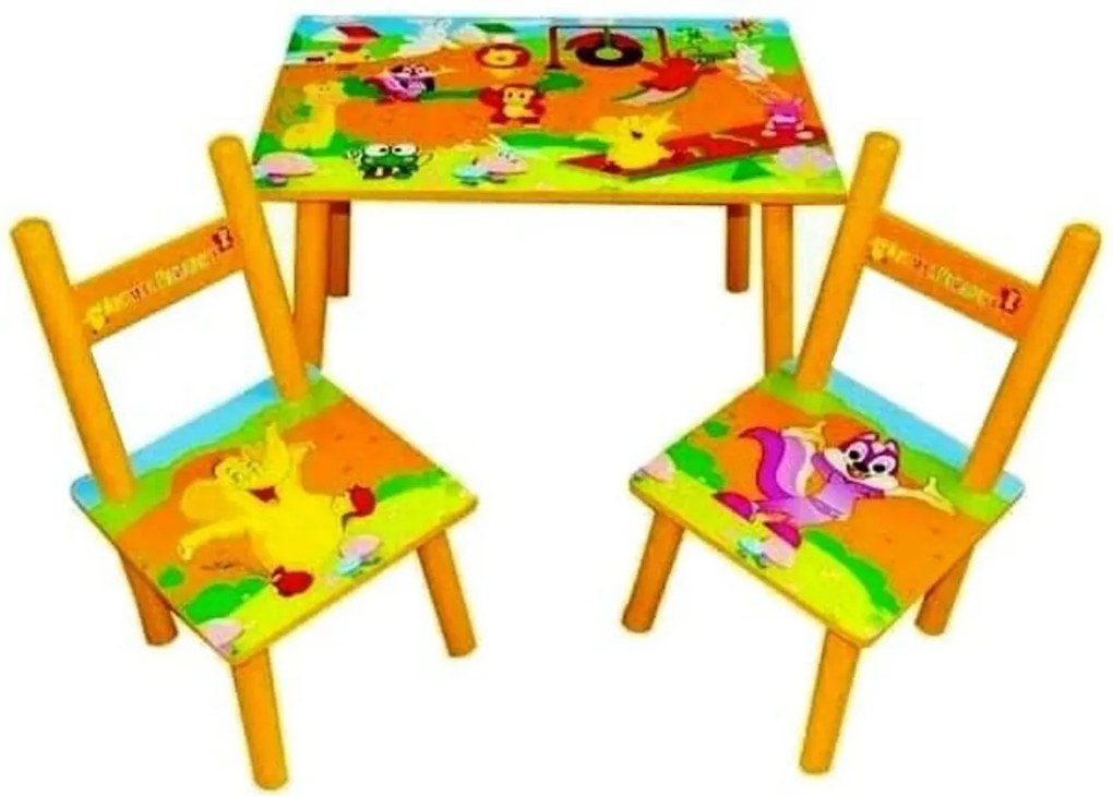 Masuta copii din MDF cu doua scaune Novokids™ My first table, dimensiuni 59X39X40, suprafata lucioasa, Portocaliu