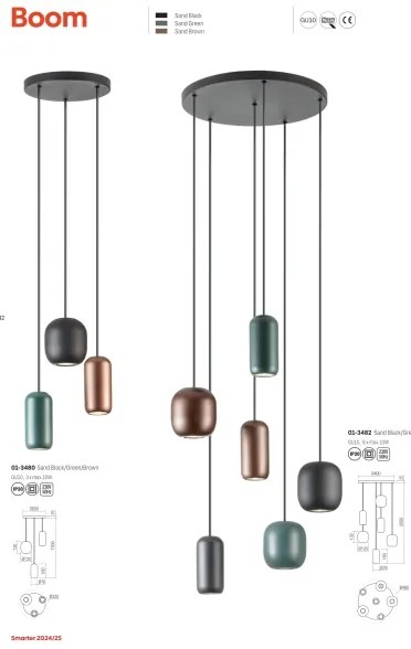 Lustră pe cablu Redo 01-3481 BOOM 5xGU10/10W/230V negru/verde/maro