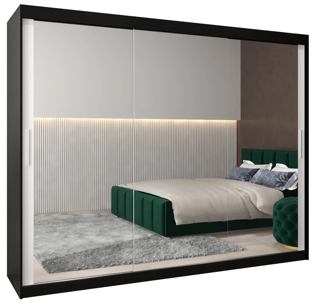 Dulap de haine 250 cm Toki 3 (negru mat + alb mat). 1065115