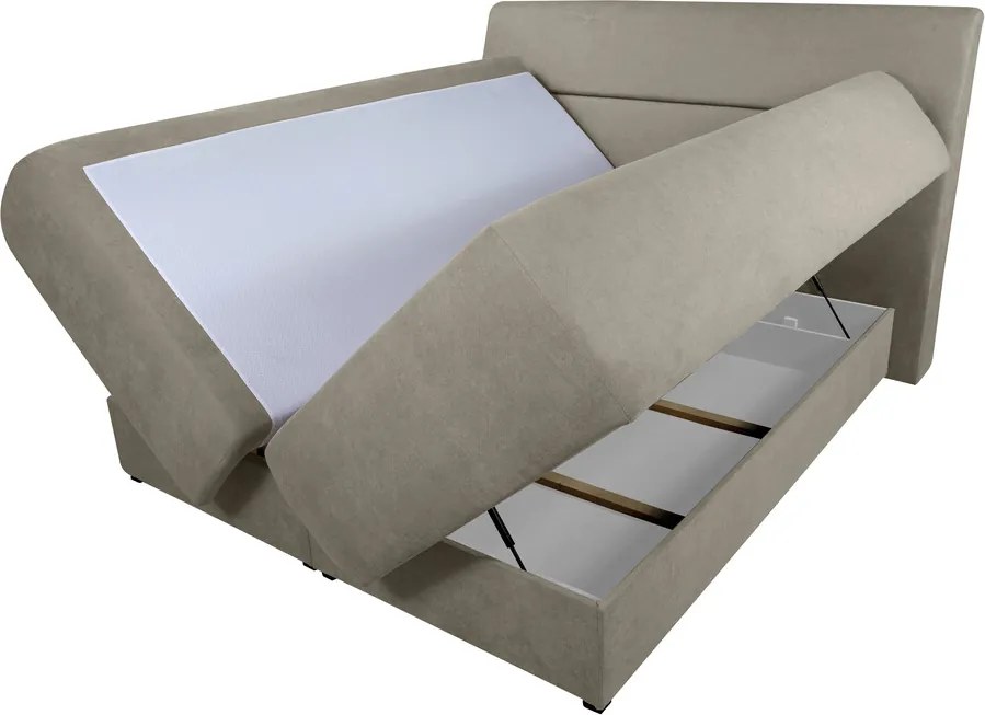 Pat matrimonial, Bergen Memory, 160x200 cm, cu spatiu pentru depozitare, Taupe