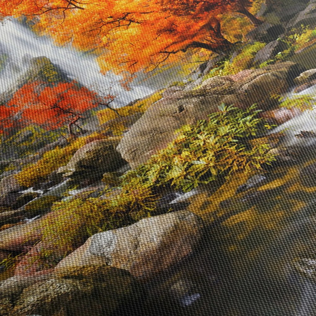 Tablou - Cascade în peisaj de toamnă, portocaliu (120x50 cm)