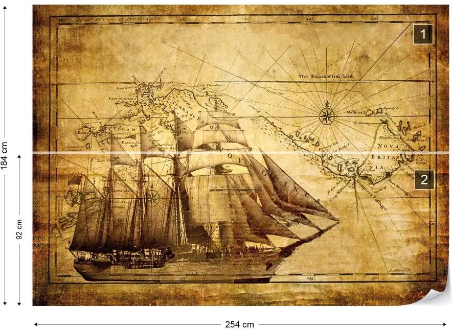 Fototapet GLIX - Vintage Ship Map + adeziv GRATUIT Tapet nețesute - 254x184 cm