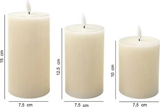 Set 3 lumânări LED BRILLO, crem, cu telecomandă, alimentare 3x AAA