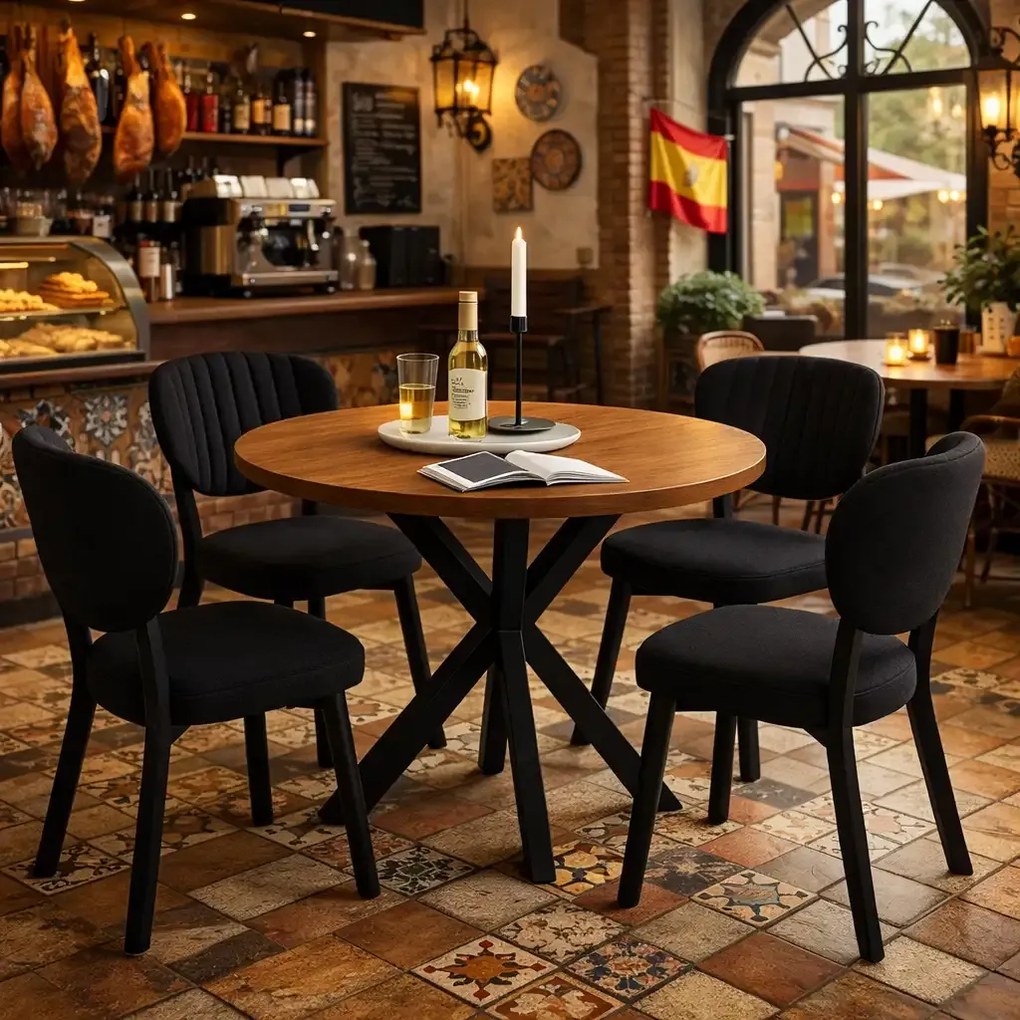 Masa de bucatarie rotunda din MDF, nuc-negru, Homs 80x80x75 cm