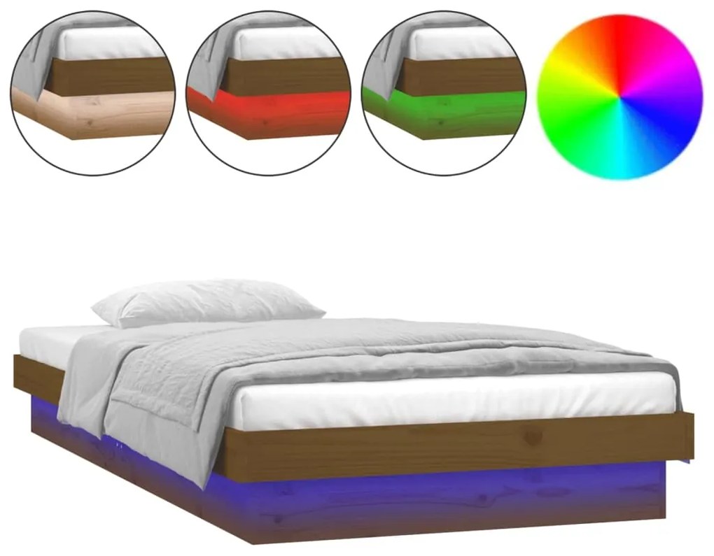 820000 vidaXL Cadru pat Small Single 2FT6 LED maro miere 75x190 cm lemn masiv