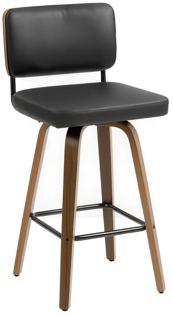 Scaun de bar, cu spatar, sezut rotativ, tapiterie PU, Negru