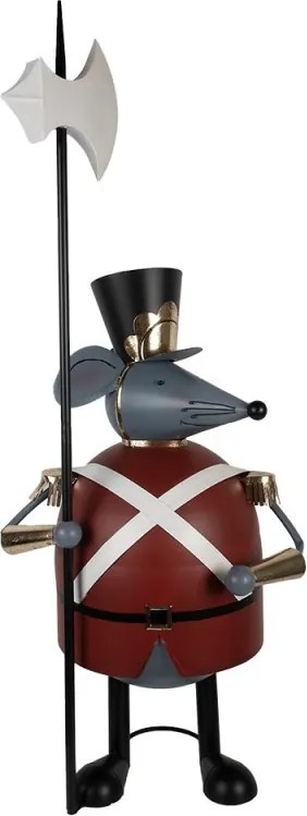 Figurină decorativă șoarece soldat din metal gri, 50x37x127 cm