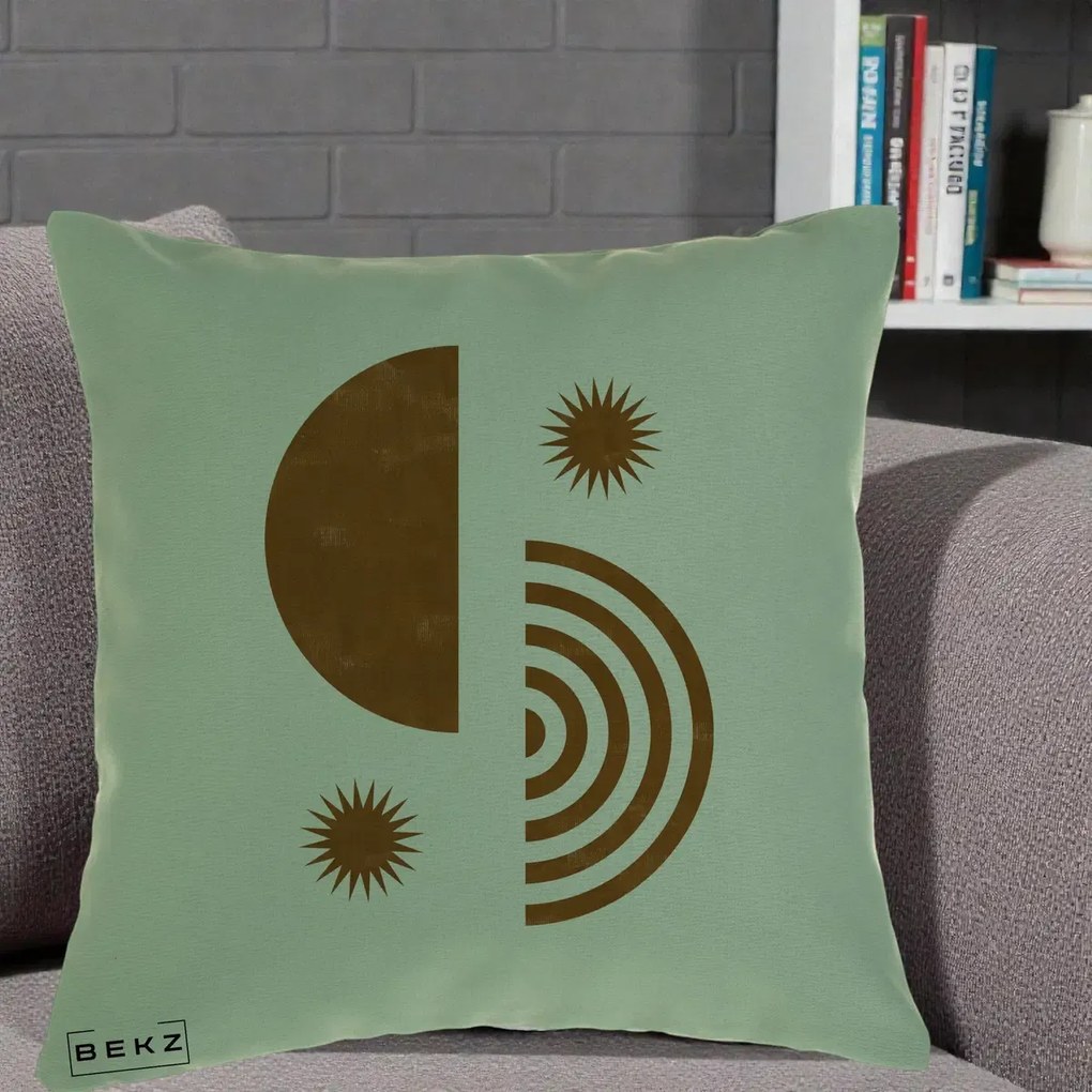 Perna Decorativa Boho Sun si Spirala, 40x40 cm, Verde, Husa Detasabila, Perna Inclusa, BEKZ®