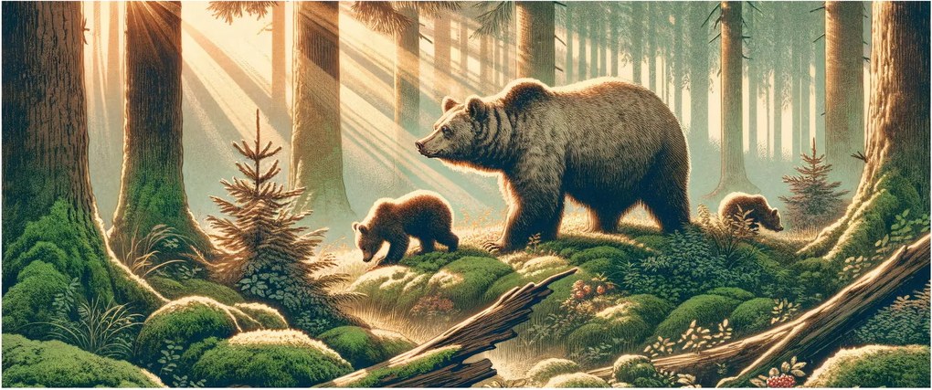 Tablou - Urși în pădure (120x50 cm)