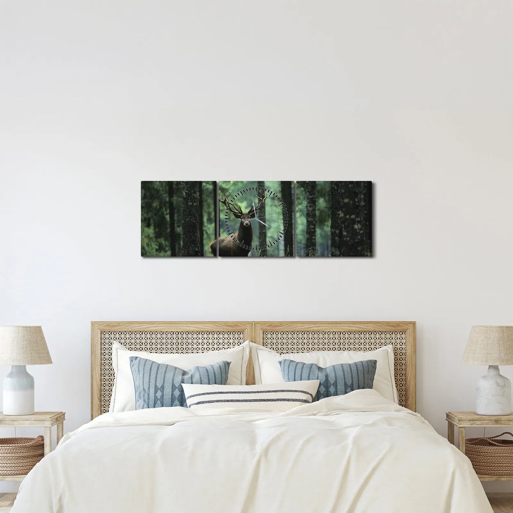 Tablou - Cerb în pădurea adâncă (cu ceas) (90x30 cm)
