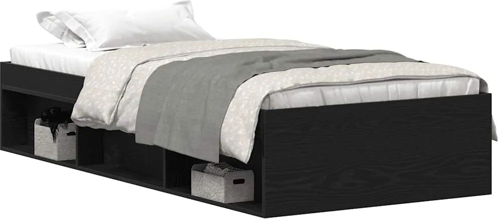 vidaXL Cadru de pat fără saltea Stejar negru 75x190 cm Lemn prelucrat