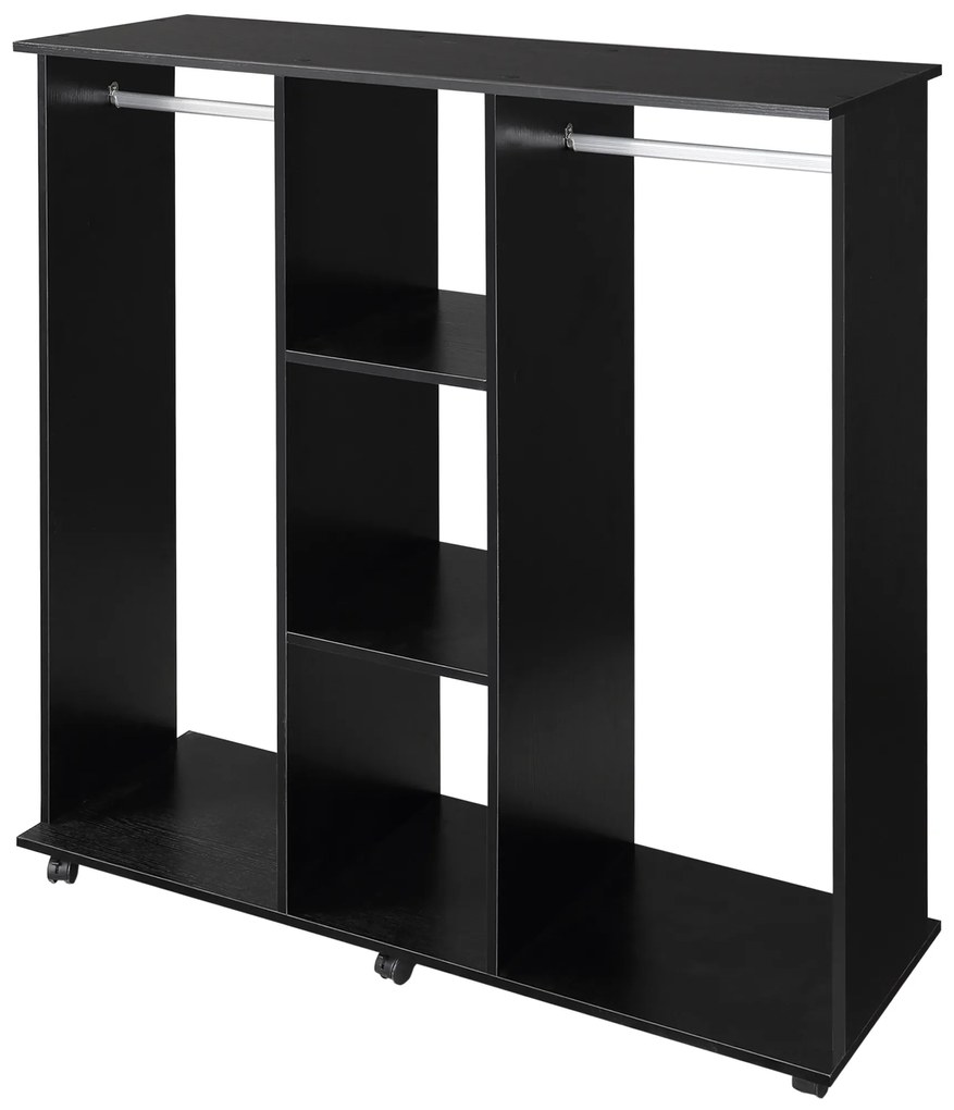 HOMCOM Șifonier cu șinar Mobilier de Depozitare 6 roți 120L x 40l x 128H cm din lemn Negru | Aosom Romania