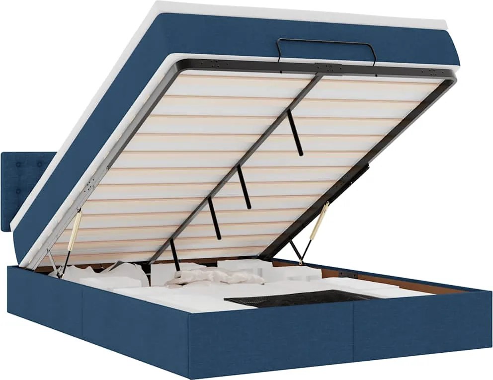 vidaXL Pat otoman cu saltea albastru 140x190 cm stofa