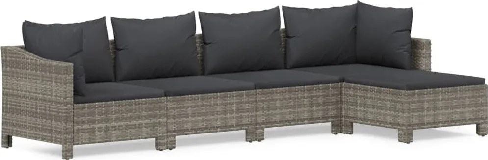 vidaXL Set mobilier de grădină cu perne, 5 piese, gri, poliratan