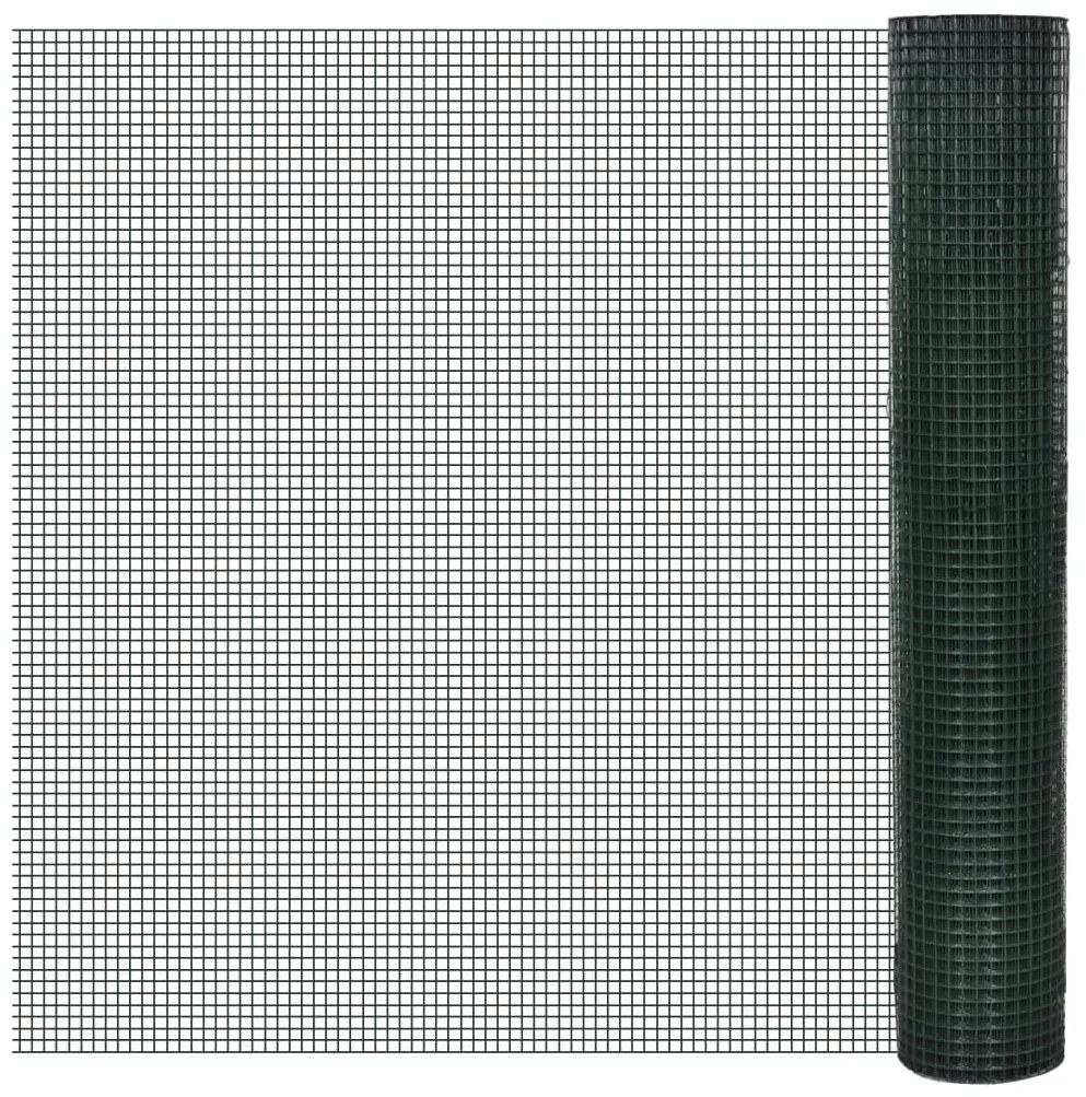 vidaXL Plasă de sârmă găini, verde, 10 x 1 m, oțel galvanizat cu PVC