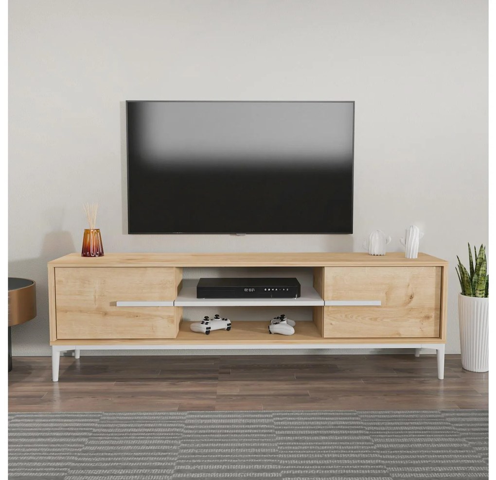 Dulap TV Eslametta (Stejar + alb). Promo -10%. 1107293