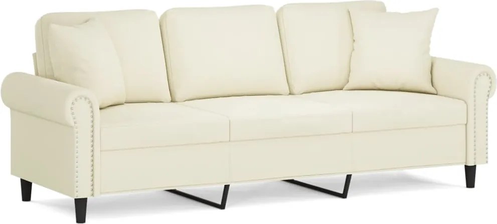 vidaXL Canapea cu 3 locuri cu pernuțe, crem, 180 cm, catifea