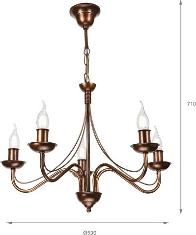 Candelabru ANTON cu lanț, 5 x E14 / 15W / 230V, bronz
