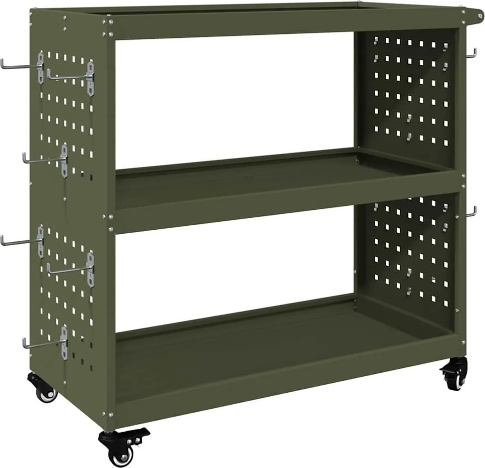 vidaXL Cărucior pentru unelte cu raft Verde măsliniu 75 x 35 x 73 cm