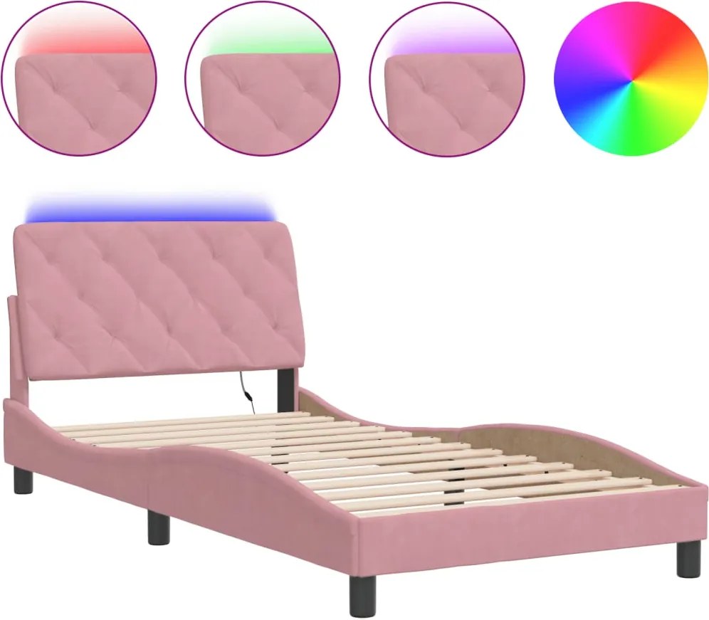 vidaXL Cadru de pat cu LED fără saltea, roz, 100x200 cm, catifea
