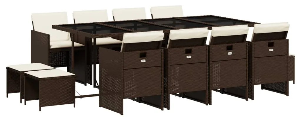 3210621 vidaXL Set mobilier de grădină, 13 piese, maro, cu perne, poliratan