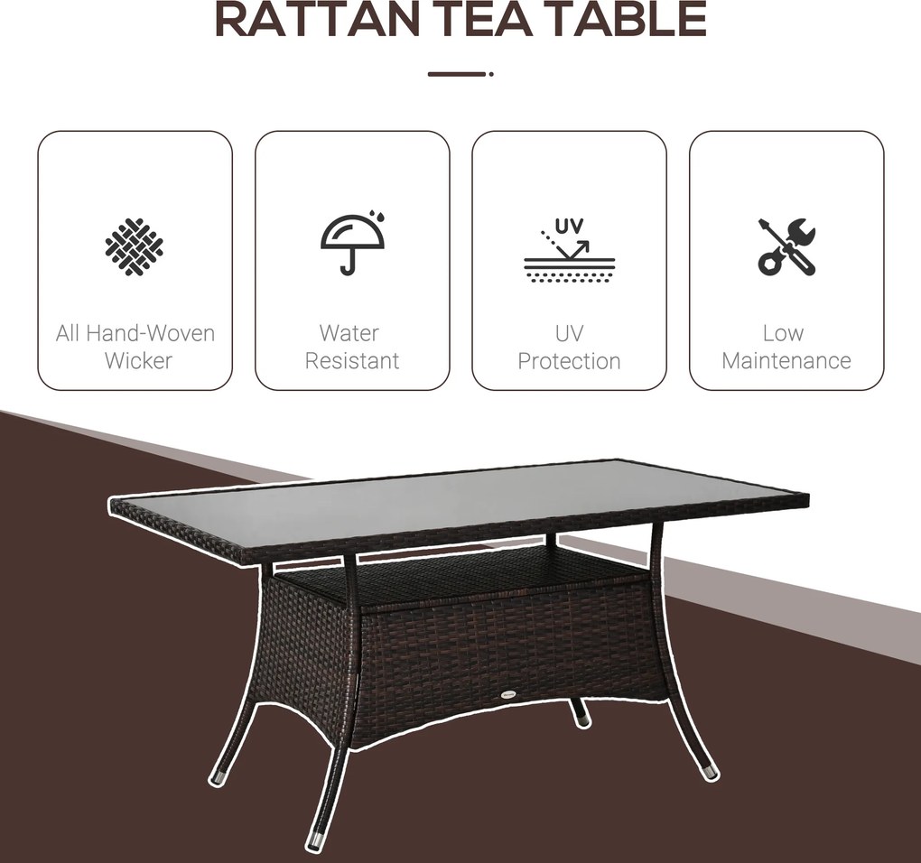 Outsunnt Masuta e Gradina in PE Rattan cu Raft Inferior,Maro,150x85x74cm