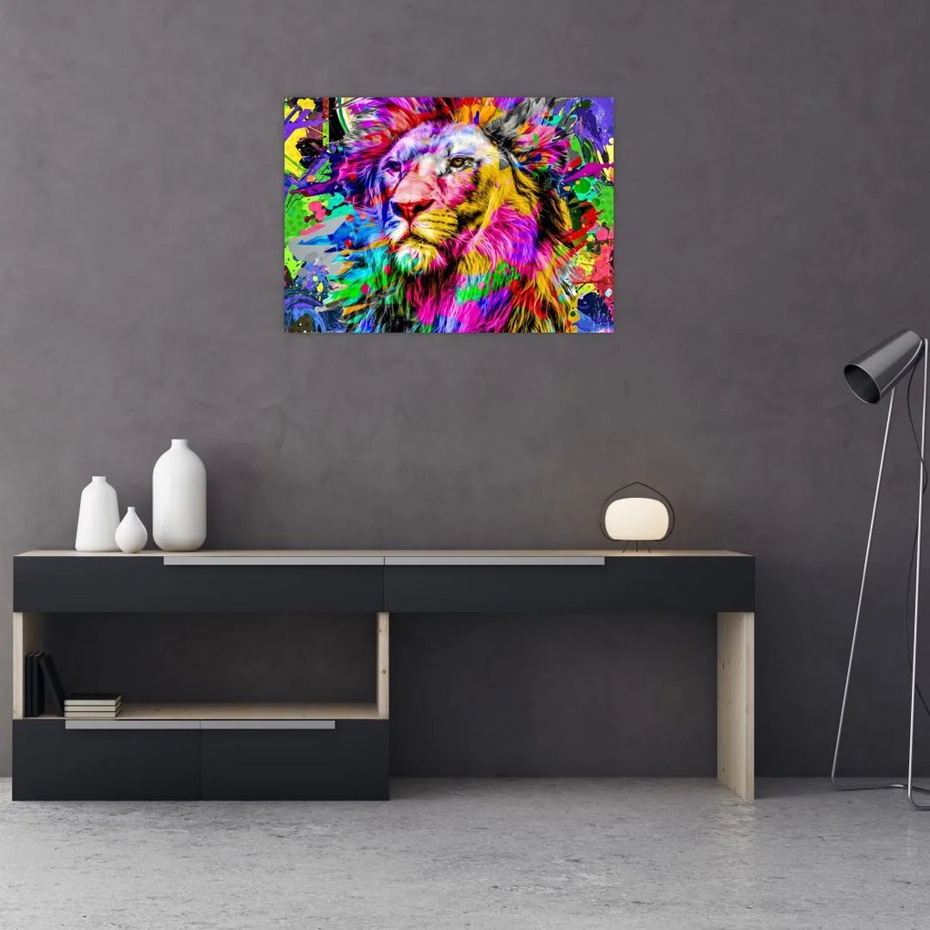 Tablou pe sticlă - 3D imaginea leului (70x50 cm)