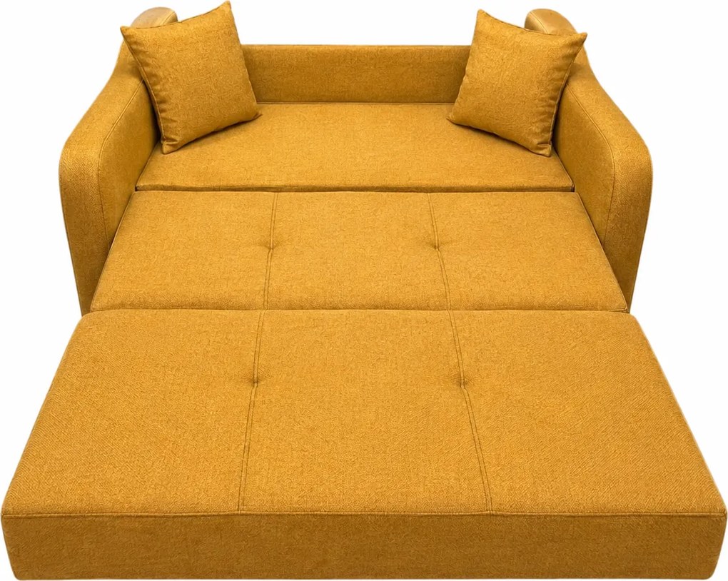 Canapea SAMY NEXT extensibila, 2 locuri, cu lada de depozitare, catifea plusata gri, cadru metalic, 152x100x92 cm Galben Ocru, stofa