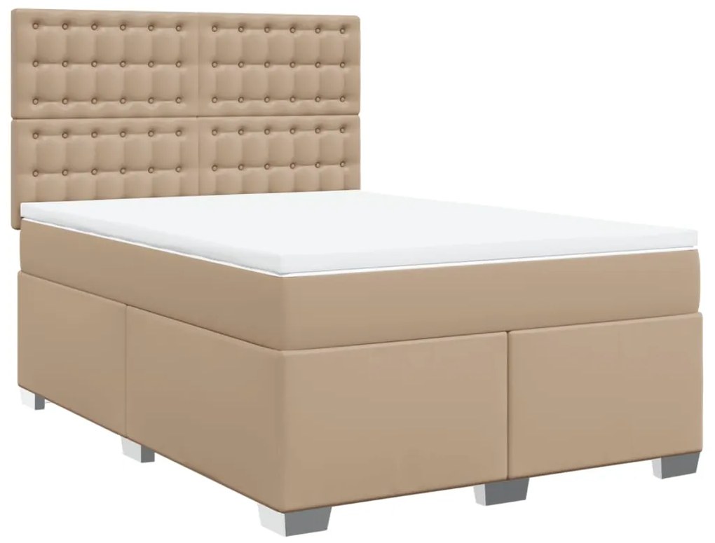 3290723 vidaXL Pat box spring cu saltea, cappuccino, 140x190cm piele ecologică