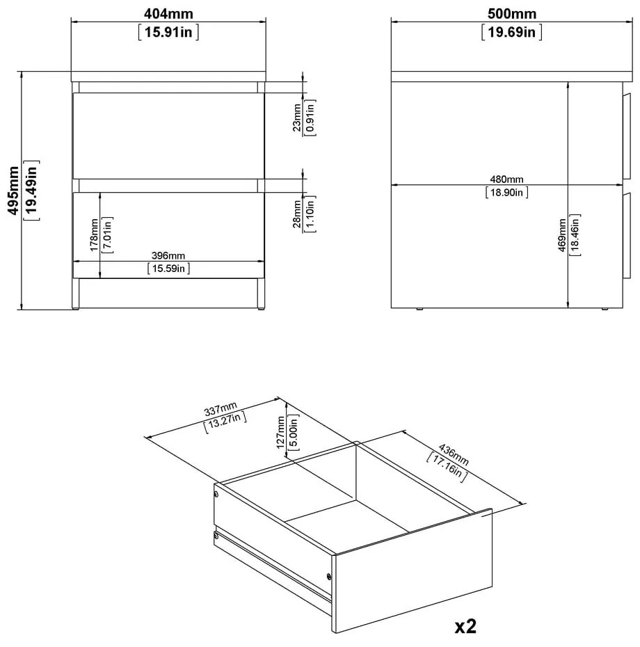 Noptieră albă Naia - Tvilum