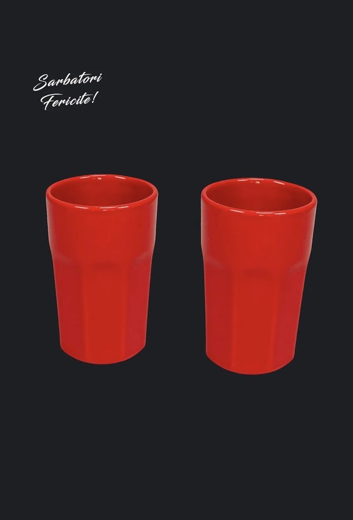 Set Cadou Vulcano Sarbatori 4 piese ( 2 Farfurii Vulcano 20 cm, 2 Pahare Rosii 330ml)