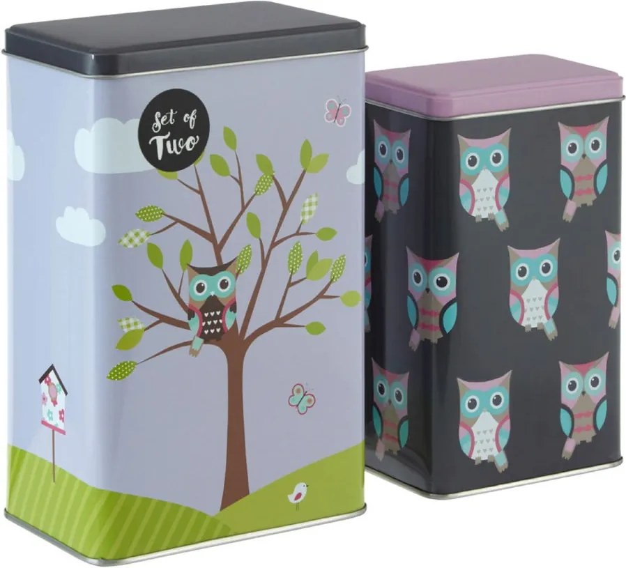 Set 2 cutii depozitare din tablă Premier Housewares Barber Happy Owls