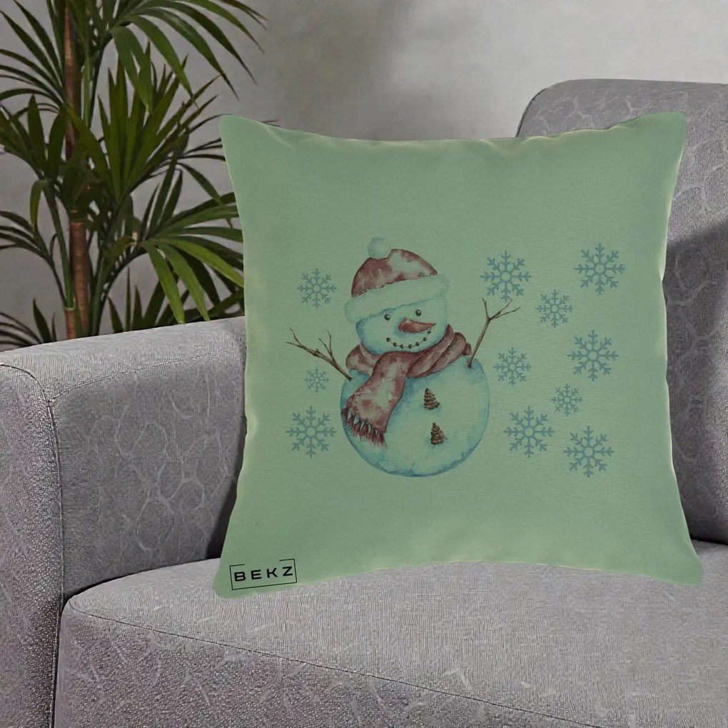 Perna Decorativa Om de Zapada Rosu cu Fulgi, 40x40 cm, Verde, Husa Detasabila, Perna Inclusa, BEKZ®