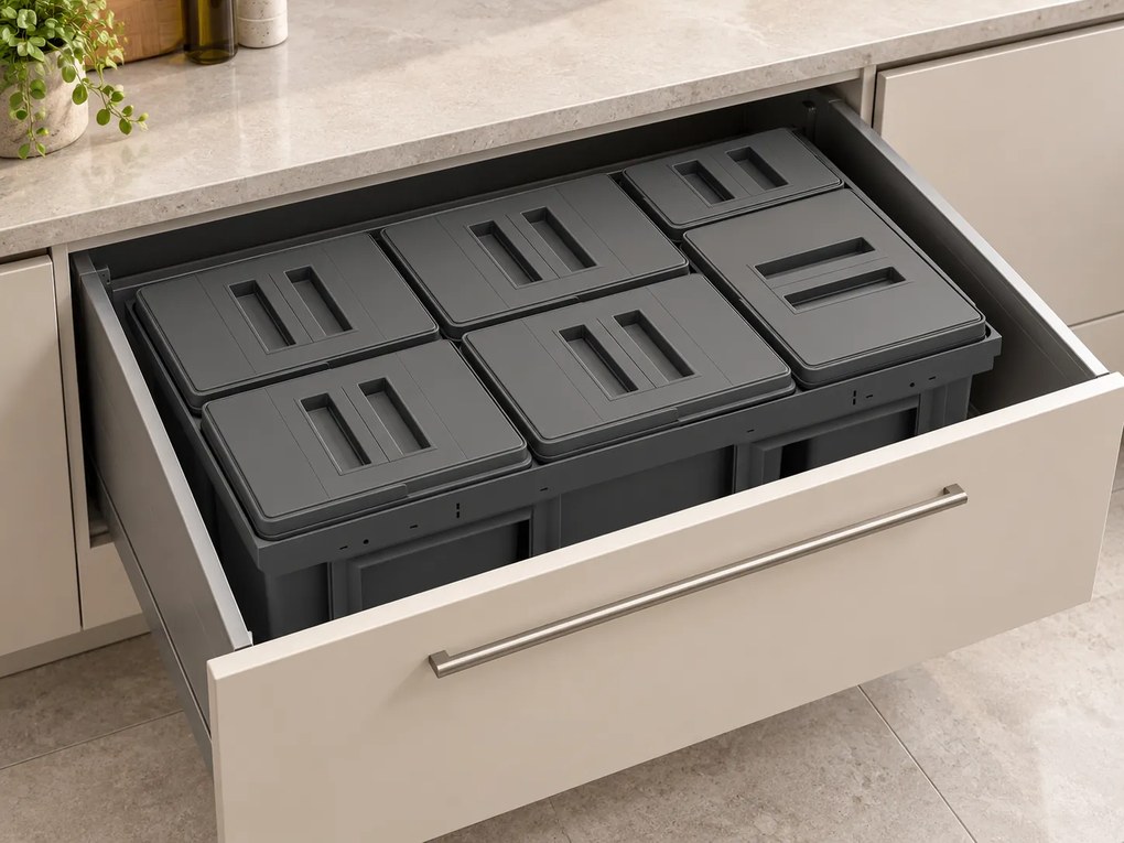Cos gunoi incorporabil in sertar, Jazz 90 Ecomax, colectare selectiva, gri antracit, 5 x 12 l + 1 x 5 l Polipropilena, L:845 mm; A:460 mm; H:230 mm,