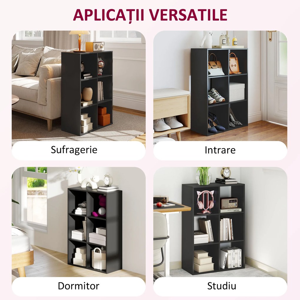 HOMCOM Bibliotecă Modernă Modulară cu 6 Compartimente din PAL, Maro | Aosom Romania