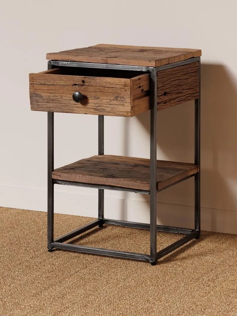 Noptiera din lemn reciclat, aspect rustic, Galion